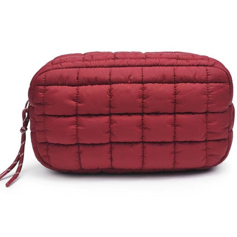 Cloud Nine Burgundy Quilted Puffer Nylon Cosmetic Pouch